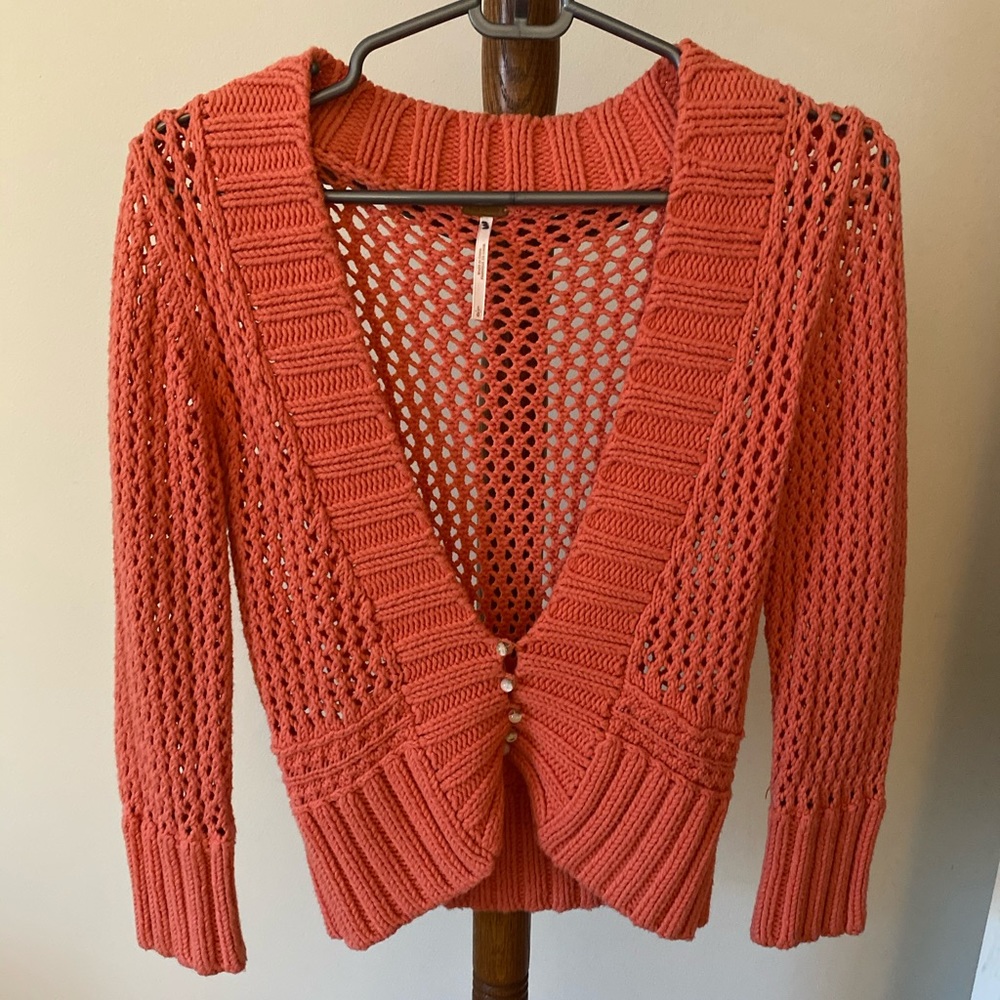 Free People Coral Knit Long Sleeve Cardigan